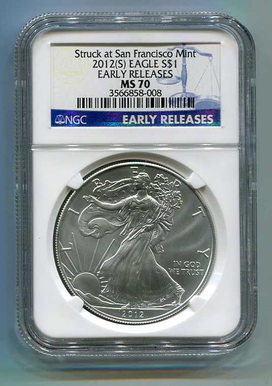 2012 AMERICAN SILVER EAGLE BLUE EARLY RELEASES NGC MS70 